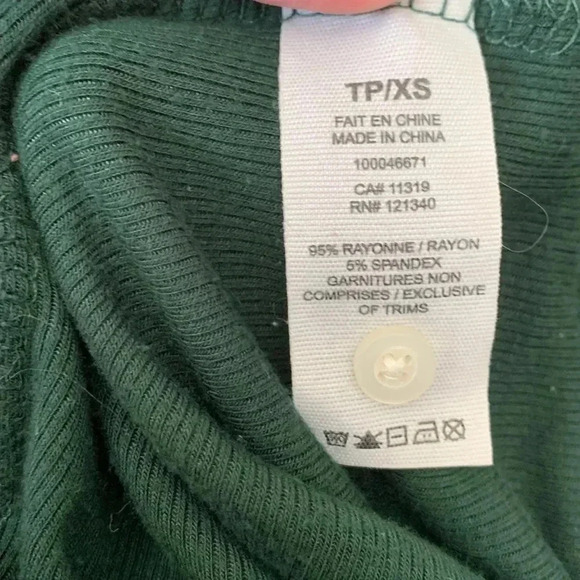 Garage Forest Green Button Down Ribbed Top,  Size XS - Picture 4 of 5